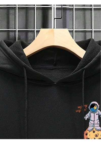 Altamira Erkek Siyah Sırt Uzay Baskılı Oversize Kapşonlu Sweatshirt 001