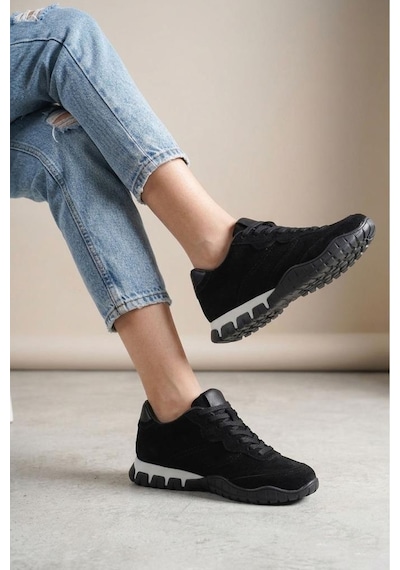 Pisagor Ps-55161 Kadın Hakiki Deri Sneakers Spor Ayakkabı Siyah