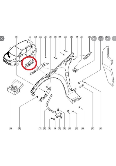 Renault Clıo- 4- Hb- 16/20 Ön Çamurluk Bağlantı Suportu Sağ Orta İç Kısım Sac Eagle Body