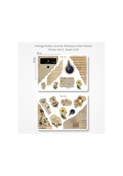 Vintage Scrapbook Bullet Journal & Planlayıcı Sticker Set 2 Sayfa A5 Standart