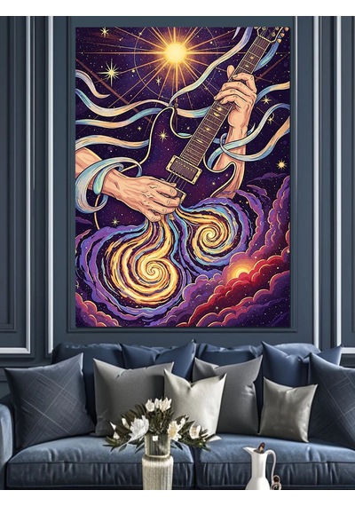 Soyut Mor Spiral Sanat Ve Gitarist Dekoratif Kanvas - Mdf Ahşap Tablo
