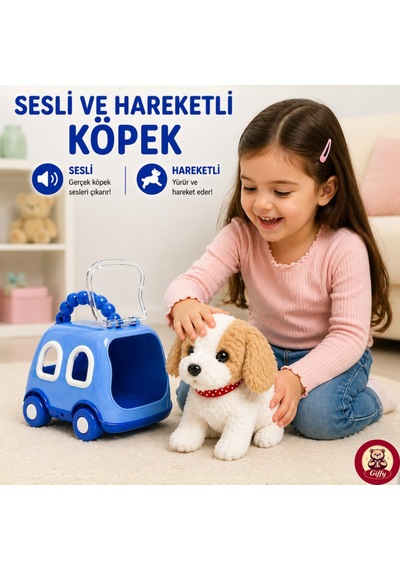 Oyuncak Köpek Taşıma Çantalı Sesli Hareketli Pilli, Emekleme Oyuncağı Aksesuarlı Çocuklar İçin Eğitici Hayvan Sevgisi Mavi