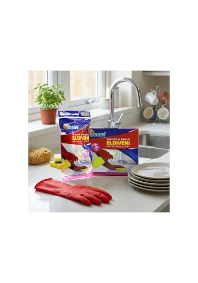 3 Adet S Beden Temizlik Ve Bulaşık Eldiveni Doğal Lateks Dış Gövde, Pamuk Astarlı, Kaymaz Diş Yüzey, Dishwashing Gloves Cleaning Gloves