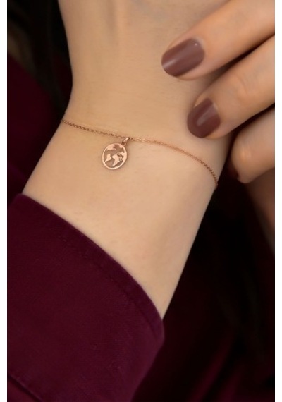 925 Ayar Gümüş Rose Kaplama Dünya Kolye Küpe Bileklik Set