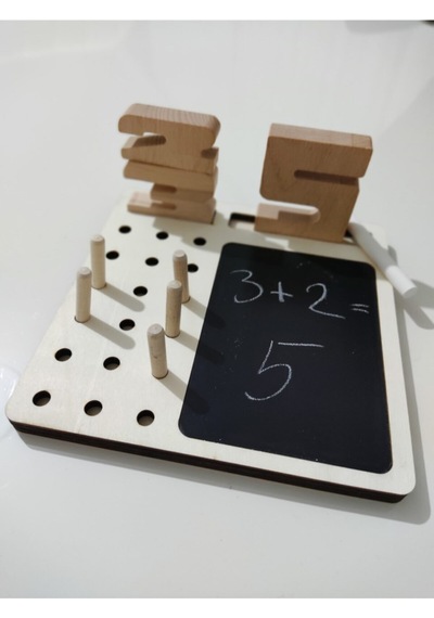 Masif Doğal Ahşap Montessori Ilk Matematiğim Çok Amaçlı Yazı Tahtalı Pimli Etkinlik Oyunu