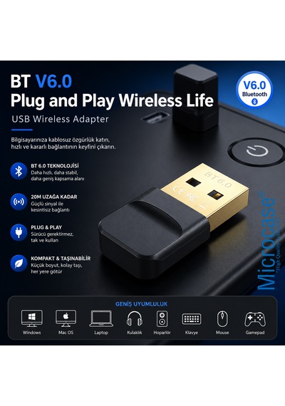 Microcase Bt 6.0 Usb Bluetooth Adaptör Kablosuz Alıcı Verici Dongle - Al5845