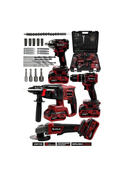 Assur Profesyonel 21V 4'lü Set Taşlama & Somun Sıkma Sökme & Matkap & Kırıcı Delici Hilti - 2798