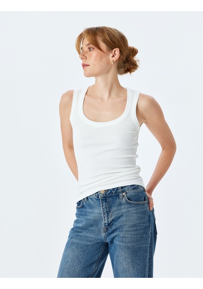 Koton Slim Fit Kolsuz U Yaka Kadın Fitilli Atlet Kırık Beyaz 5sak10135ek Ekru