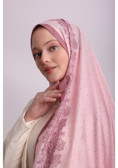 Ayshara Dantel Puan Desenli Tek Taraflı Şal - Pembe