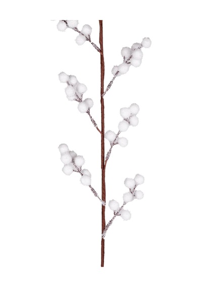 Yılbaşı Çiçeği Pike Kar Efektli Berry Dalı Beyaz 75 Cm