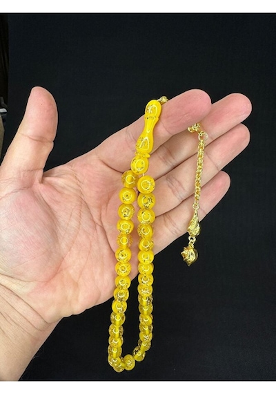 Altın Varaklı Uçak Camı Tesbih Küre Kesim 10mm Sarı Renkli T-686