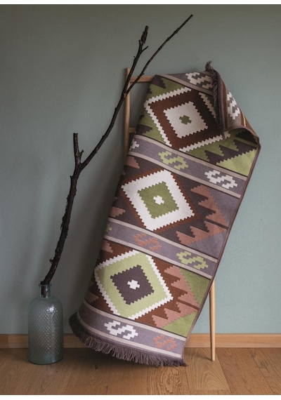 Bigghome Çift Taraflı Kilim, Makinede Yıkanabilir, Modern Desenli, 120 180 Cm, Sa1583b
