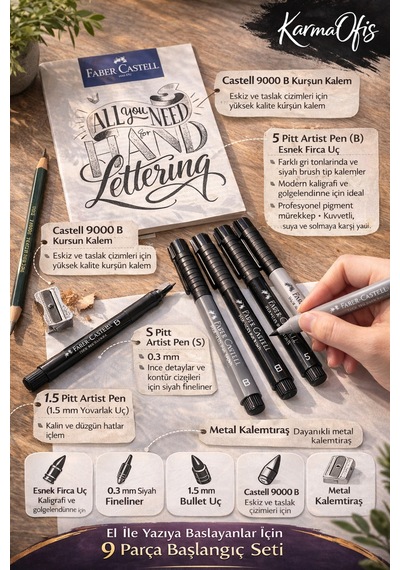 Faber-castell Pitt Artist Pen Hand Lettering Seti 9 Parça Kaligrafi Kalem Brush Pen Fineliner