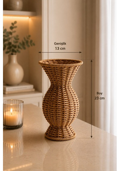 Qerhome Rattan Hasır Dekoratif Vazo - Dekoratif Obje Mln-11429 Ahsap