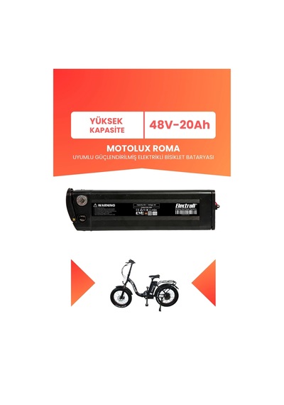 Motolux Roma Uyumlu Batarya Yüksek Kapasite 48v 20ah Güçlendirilmiş Elektrikli Bisiklet Bataryası Siyah