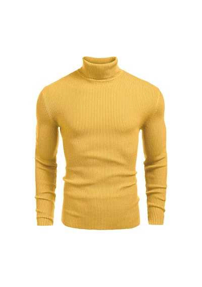 Polızeı Erkek Slim Fit Boğazlı Triko Kazak Esnek Dokulu Sarı