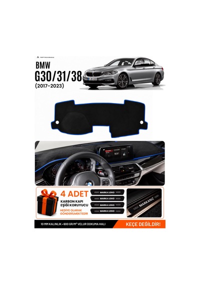 Bmw G30 G31 G38 2017-2023 Uyumlu Torpido Örtüsü, Torpido Kılıfı - Siyah-mavi - Bm008