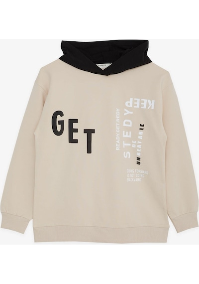 Breeze Girls & Boys Erkek Çocuk Sweatshirt Kapüşonlu Yazı Baskılı 8-14 Yaş, Bej-bej Bej