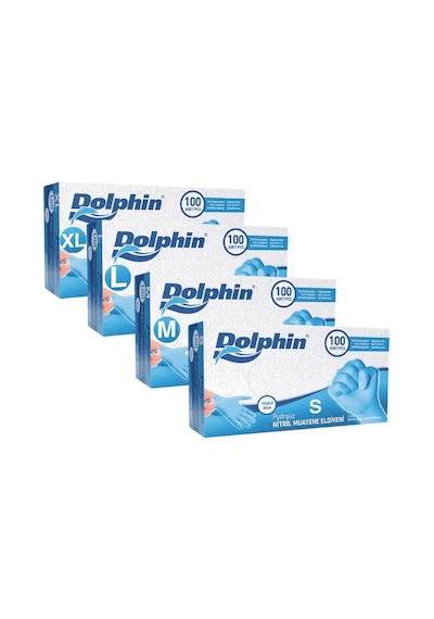 Dolphin L Beden, Mavi, Nitril, Muayene Eldiveni, Pudrasız, Latekssiz, Kutuda 100 Adet