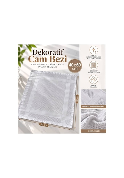 Dekoratif Cam Bezi 40x60 Cm Beyaz Dokulu Temizlik Bezi - 939647441 Diğer