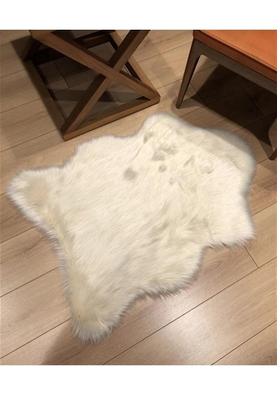 Kuzu Post Üst Kalite Tüy Dökmez Yıkanabilir Yumuşak Dokulu Peluş Halı, Kemik, 50 X 80 Beyaz