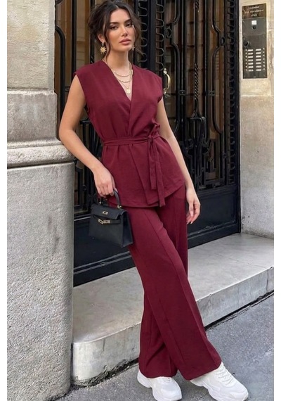 Seeh Bordo Basic Yelek Pantolon Takım Sh241 Standart
