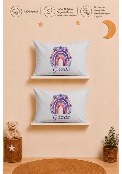 İsme Özel Erkek Bebek Hediyesi 2 Adet 35x45 %100 Pamuk Yastık Kılıfı Ve Ham Bez Bebek Kıyafet Kesesi 1059y2k3x