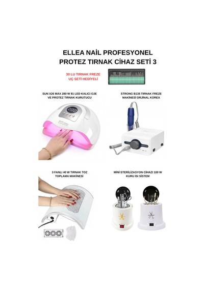 Protez Tırnak Cihaz Seti B135 & Tırnak Toz Toplama & X26 Max Uv 81 Led & Mini Sterilizatör