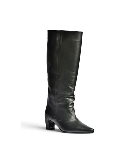 Fox Shoes Z654380203 Siyah Hakiki Deri Kalın Topuklu Kadın Çizme