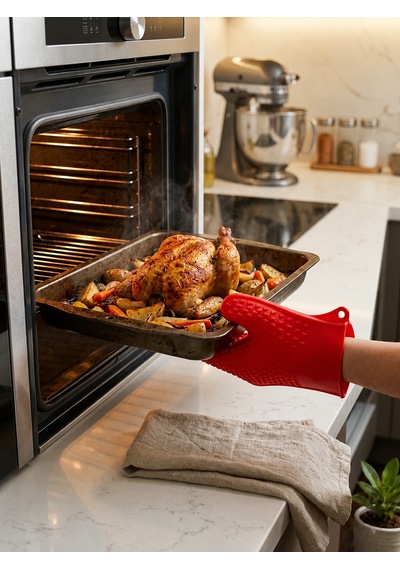 Isıya Dayanıklı Kaymaz Silikon Fırın Ve Airfryer Eldiveni Siyah