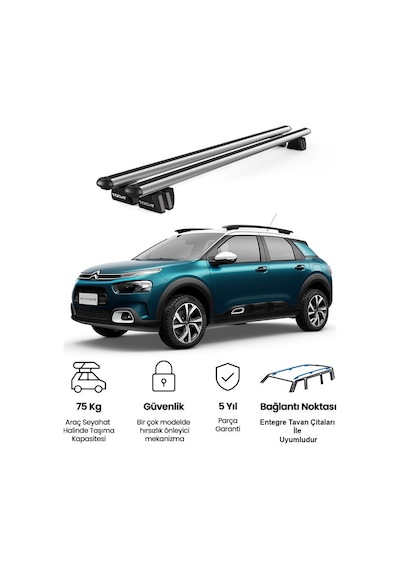 Pençe Citroen C4 Cactus Suv 2014 Ve Sonrası Uyumlu Gri Ara Atkı Port Bagaj Tavan Barı