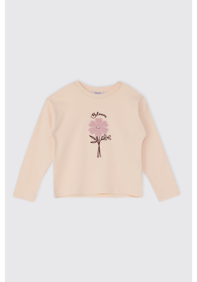 Panço Kız Çocuk Çiçek Desenli Bej Pijama Takımı Krem