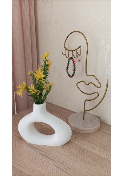 Mini Beton Saksı - Yapay Çiçekli - Sarı