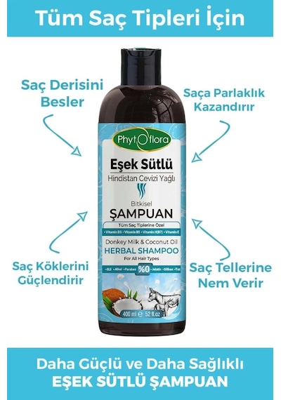 Phytoflora Eşek Sütlü Hindistan Cevizi Yağlı Bitkisel Şampuan 400 ML