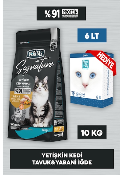 Signature Tavuklu Yetişkin Kedi Maması 10 Kg Fresh Paty Clinic 6 Lt Kum Hediyeli