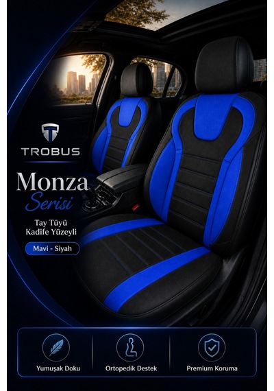 Volvo V40 2012-2019 Uyumlu Monza Serisi Siyah Mavi Oto Koltuk Kılıfı