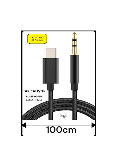 Iphone Uyumlu 17 17 Pro 17 Pro Max Aux Kablo Type C Örgü Hasır Dac Çipli Kablo Tak Çalıştır