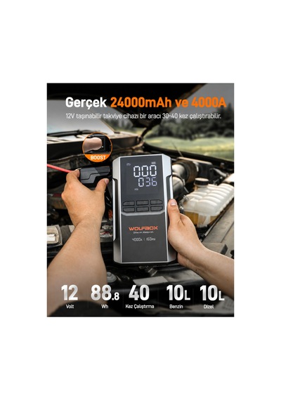4000a Marş Yardımı, 160 Psı Kompresör 12v Akü Takviyesi 24000mah Powerbank Led Işık