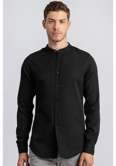 Tudors Slim Fit Dar Kesim Hakim Yaka Erkek Gömlek-22418 Siyah