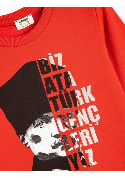 Koton Atatürk Sweatshirt Baskılı Uzun Kollu Bisiklet Yaka Kırmızı 5wkb10015tk Kırmızı