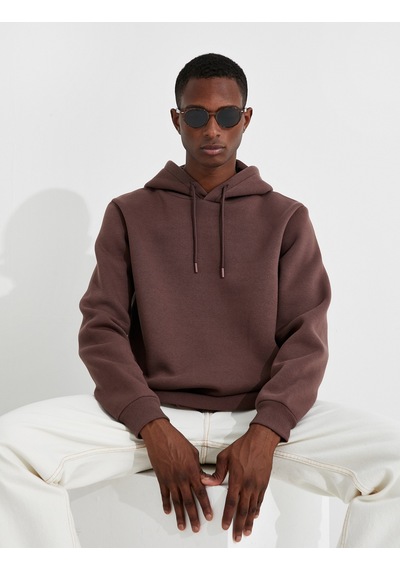 Koton Basic Kapşonlu Sweatshirt Şardonlu Kahverengi 3wam70050mk Kahve