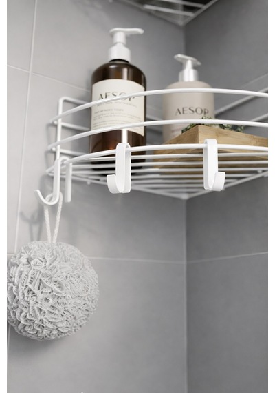 Sas Haus   Tek Katlı Köşe Duş Rafı Kancalı Banyo Şampuanlık & Organizer 2 Adet Beyaz Tk-01 beyaz