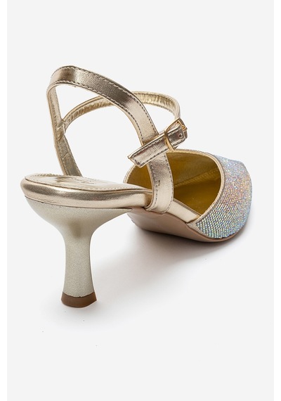 Luvishoes Nıvora Altın Taşlı Kadın İnce Topuklu Abiye Ayakkabı