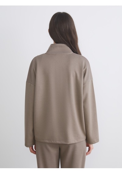 Lcw Vision Kahverengi Dik Yaka Oversize Kadın Sweatshirt