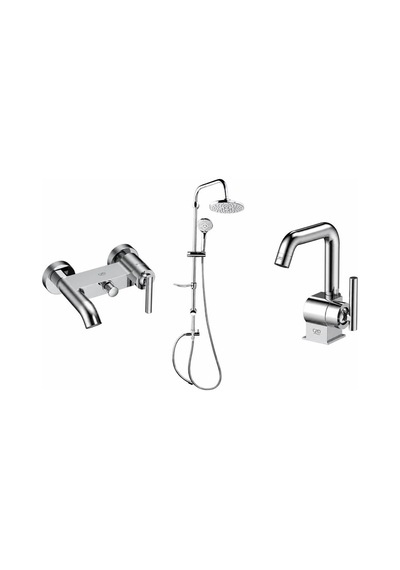 Gpd Tepe Duş Seti + Banyo Ve Lavabo Bataryası Frezia MBB100-MLB100-DST19-2 Krom