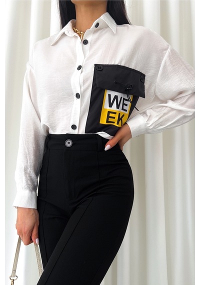 Femelle Kadın Beyaz Yeni Sezon Tasarım Geniş Oversize Gömlek