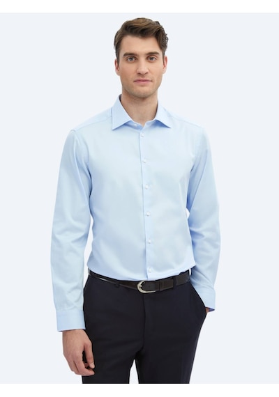 Kip Koyu Mavi Düz Slim Fit Dokuma Klasik %100 Pamuk Gömlek