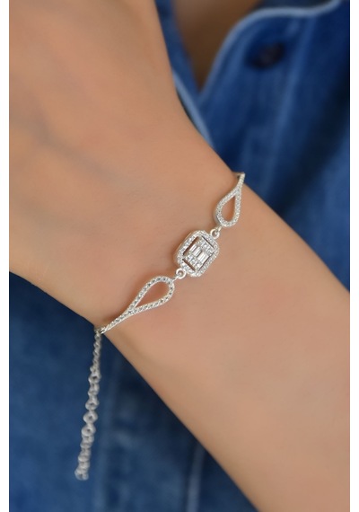 Papatya Silver 925 Ayar Gümüş Rodyum Kaplama Baget Taşlı Bileklik