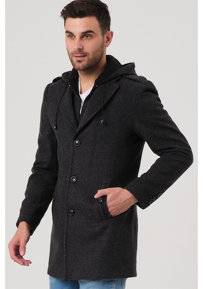 Plt8406 Dewberry Erkek Palto-Desenli Antrasit-Desenli Antrasit