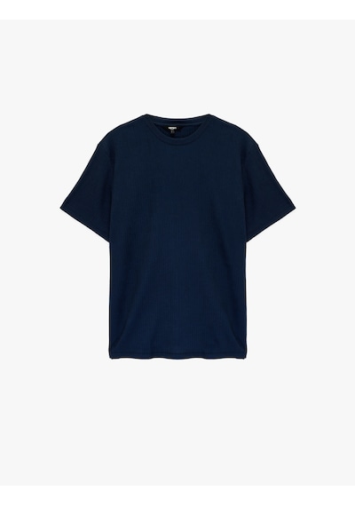 Koton Regular Fit Dokulu Kısa Kollu Basic Bisiklet Yaka Tişört Lacivert 6sam10054mk Lacivert